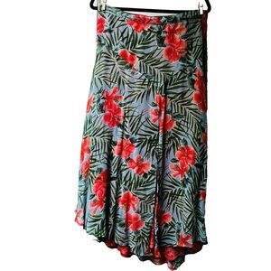 Vintage 80s floral Skirt Sz Xl Asymetrical Floral Tropical Summer Resort Boho